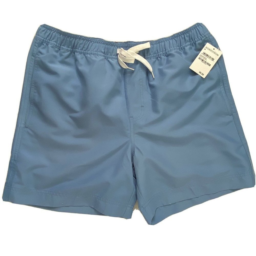 1901 Mens Swim Trunks size Large Solid Slim Fit Volley Blue Topsail Swimwear